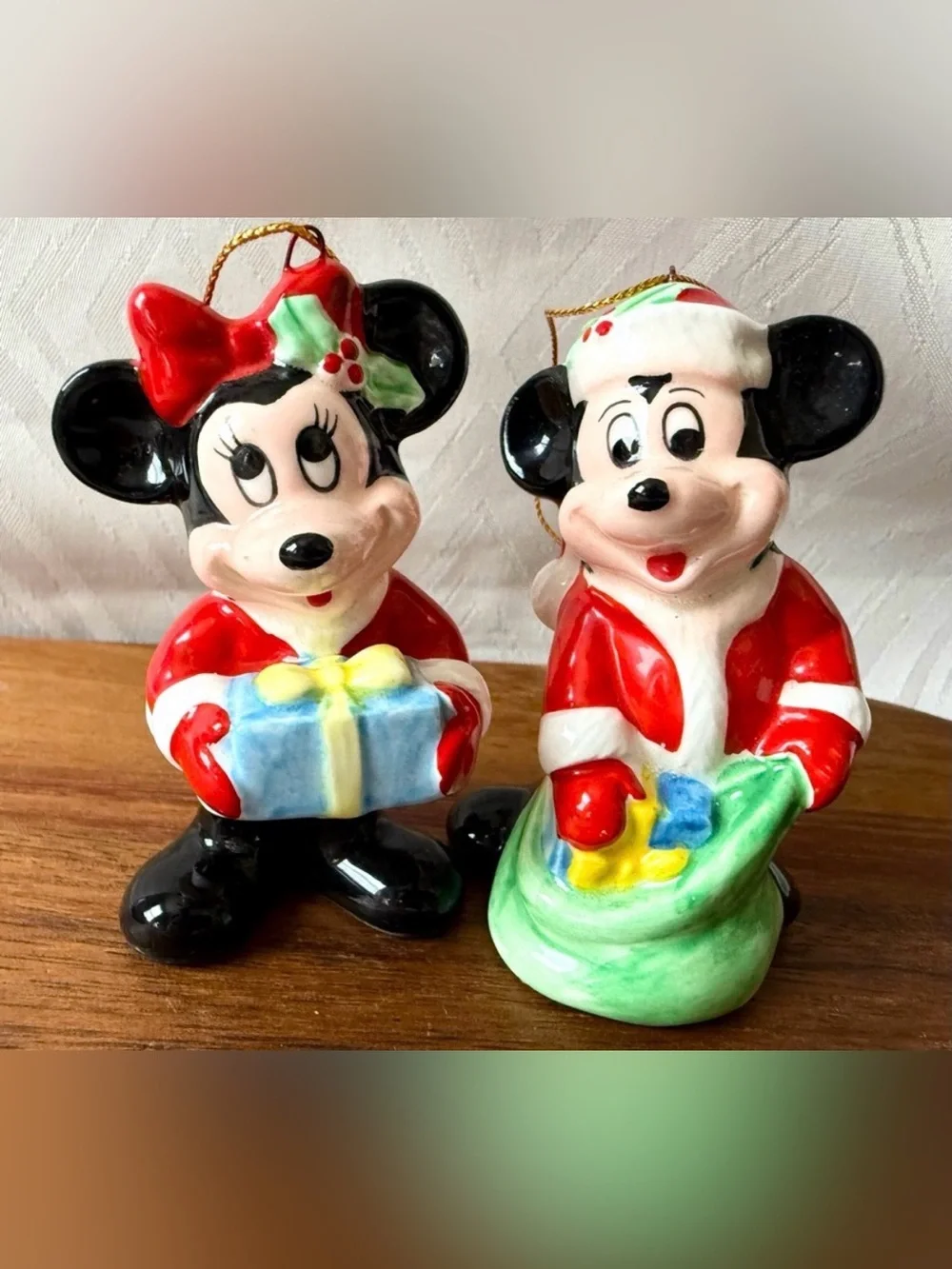 VTG Disney Japan Mickey and Minnie Mouse Christmas Holiday Ceramic Ornaments